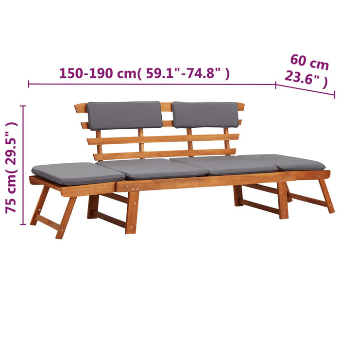 Latitude Run® Patio Bench Outdoor Garden Bench with Cushions 2in1
